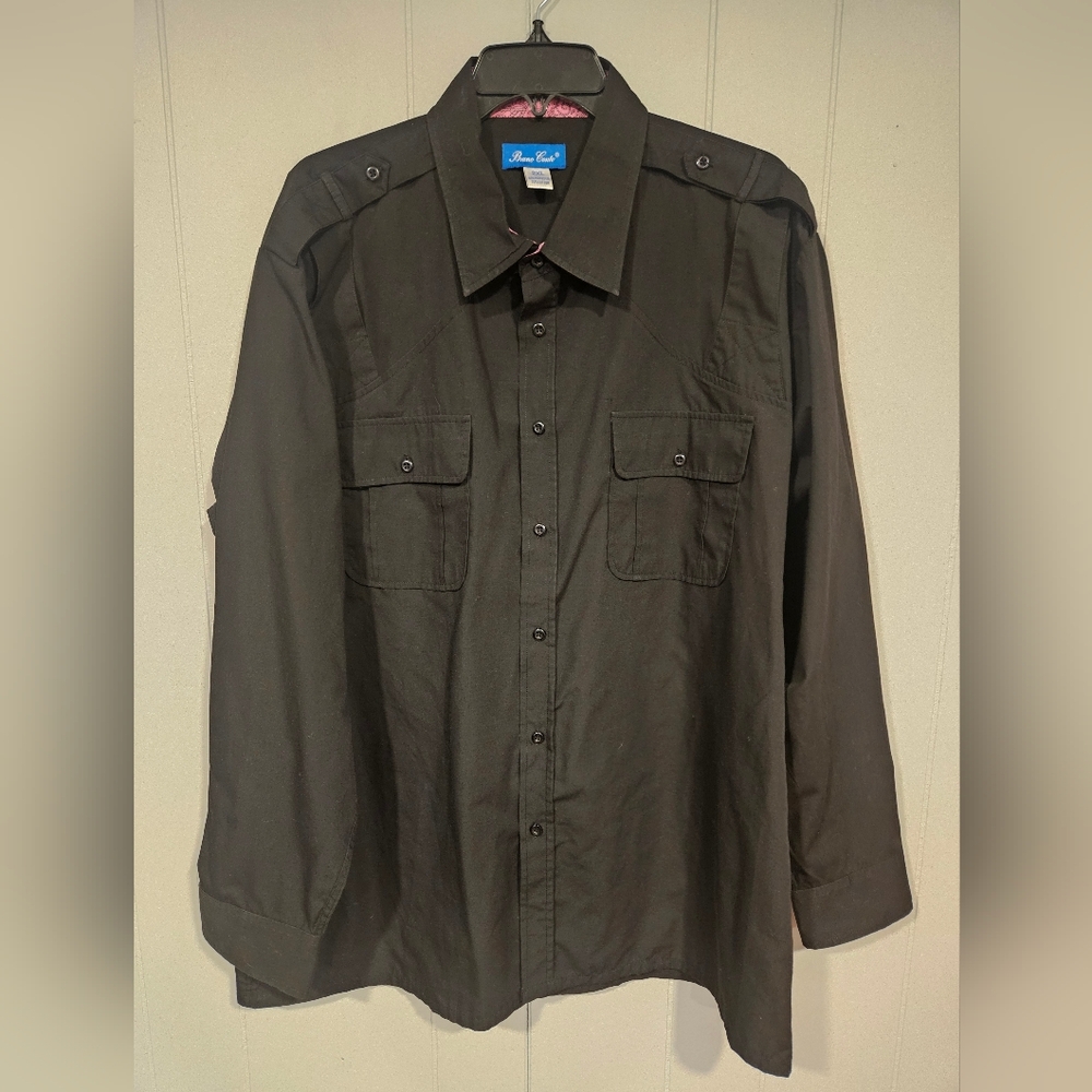 Bruno Conte XXL Black Long Sleeve Button Down Flap Pockets Shirt  Epaulettes